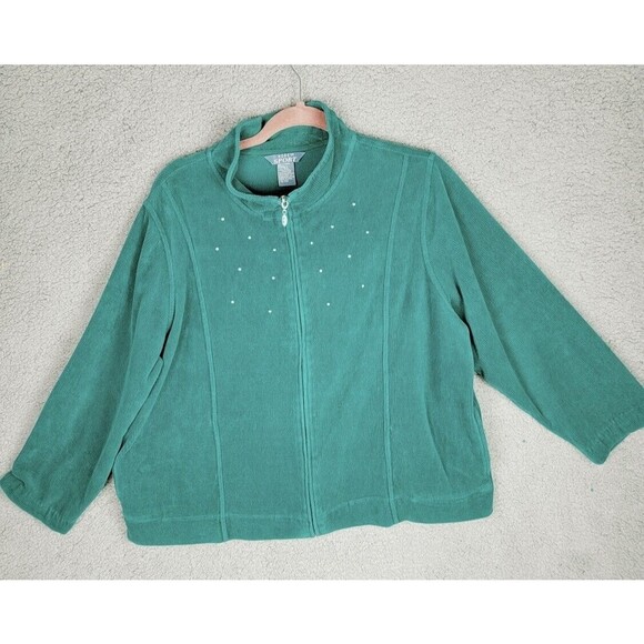 Koret Sport Women's Jacket PXL Green Corderoy with Rhinestones Side Pockets - Picture 1 of 9